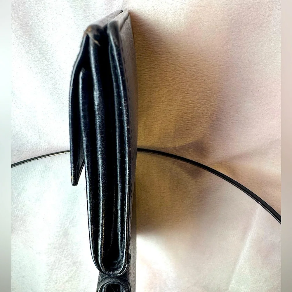 Loewe Anagram Wallet Vintage Black Crosshatch Leather Bifold Coin Pouch LVMH